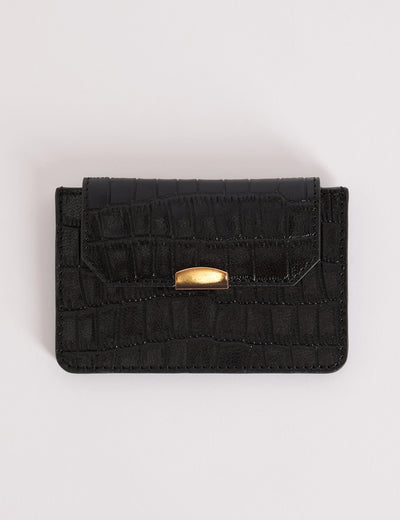 Black Croc-Embossed Leather Card Holder