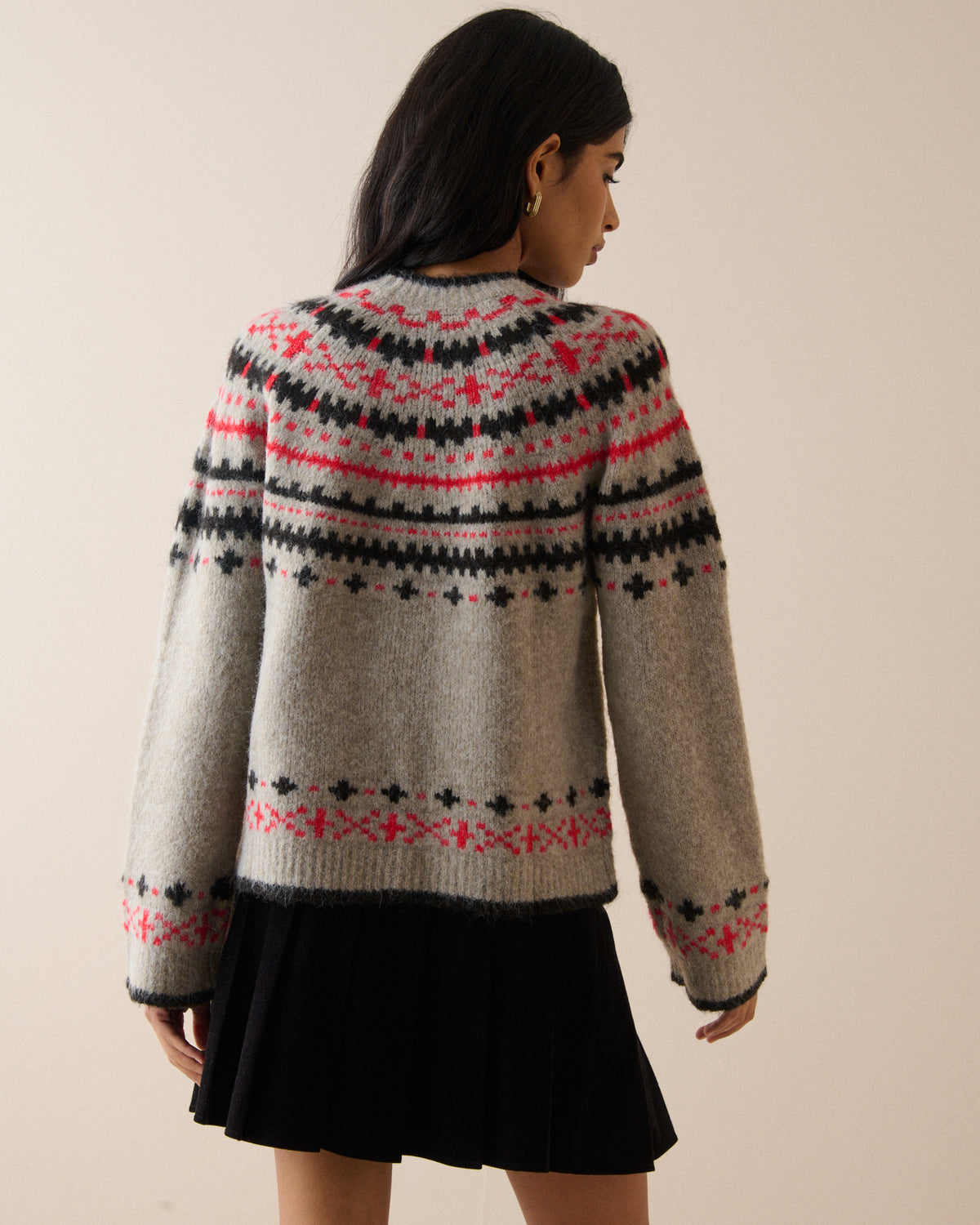 Grey Fair Isle Print Knitted Jumper