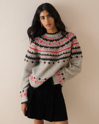 Grey Fair Isle Print Knitted Jumper