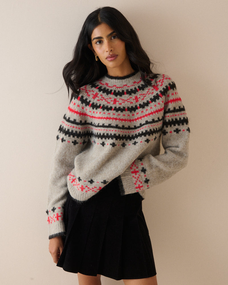 Grey Fair Isle Print Knitted Jumper