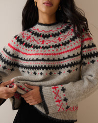 Grey Fair Isle Print Knitted Jumper
