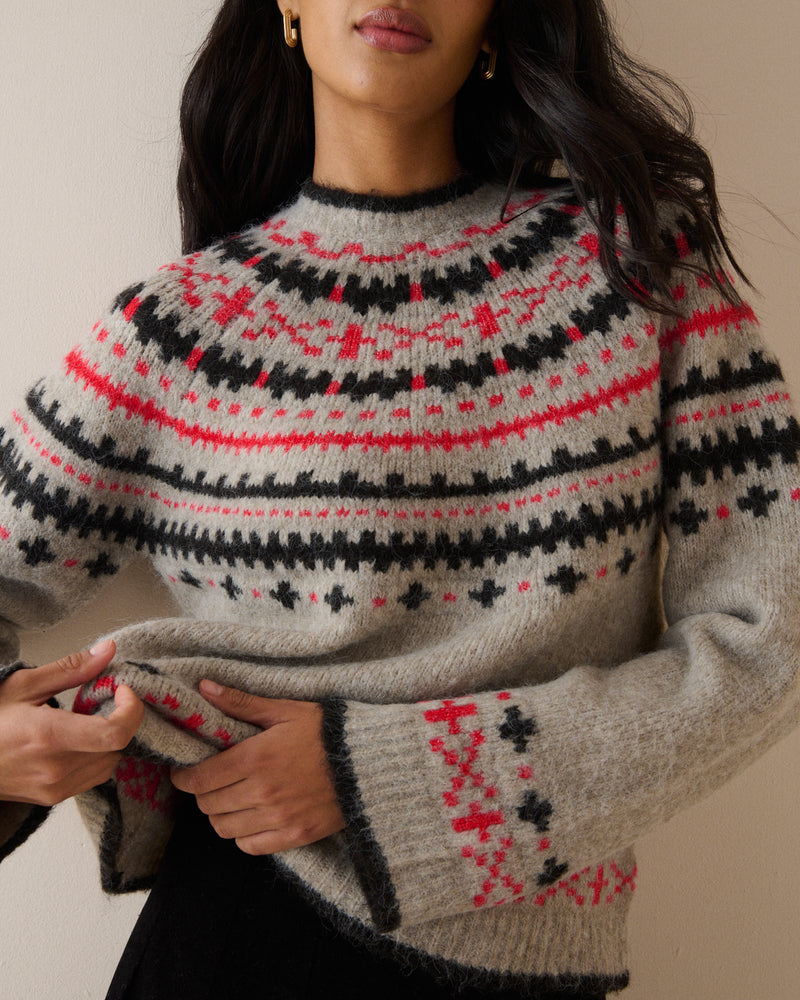 Grey Fair Isle Print Knitted Jumper