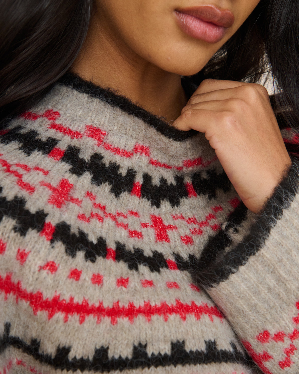 Grey Fair Isle Print Knitted Jumper