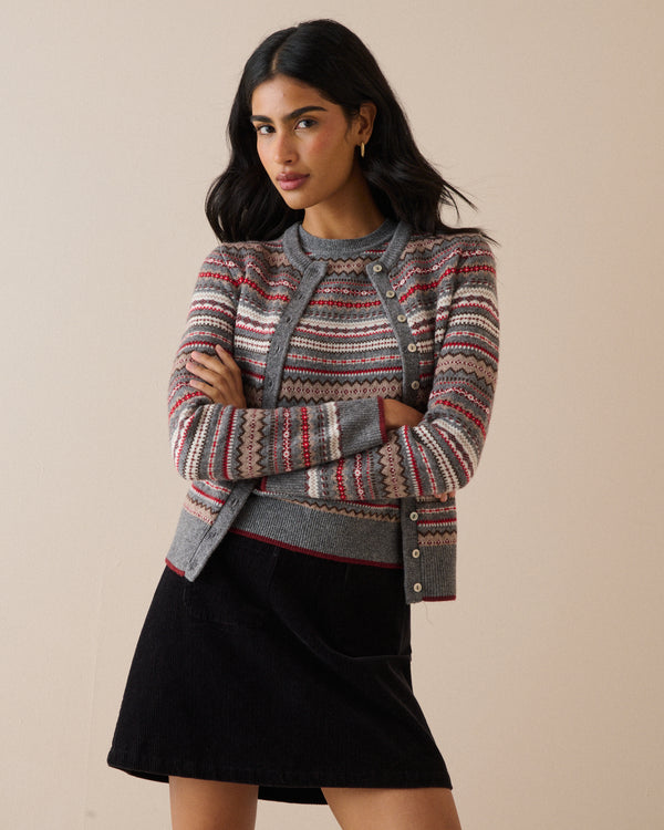 Grey Ditsy Fair Isle Wool-Blend Cardigan