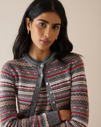 Grey Ditsy Fair Isle Wool-Blend Cardigan
