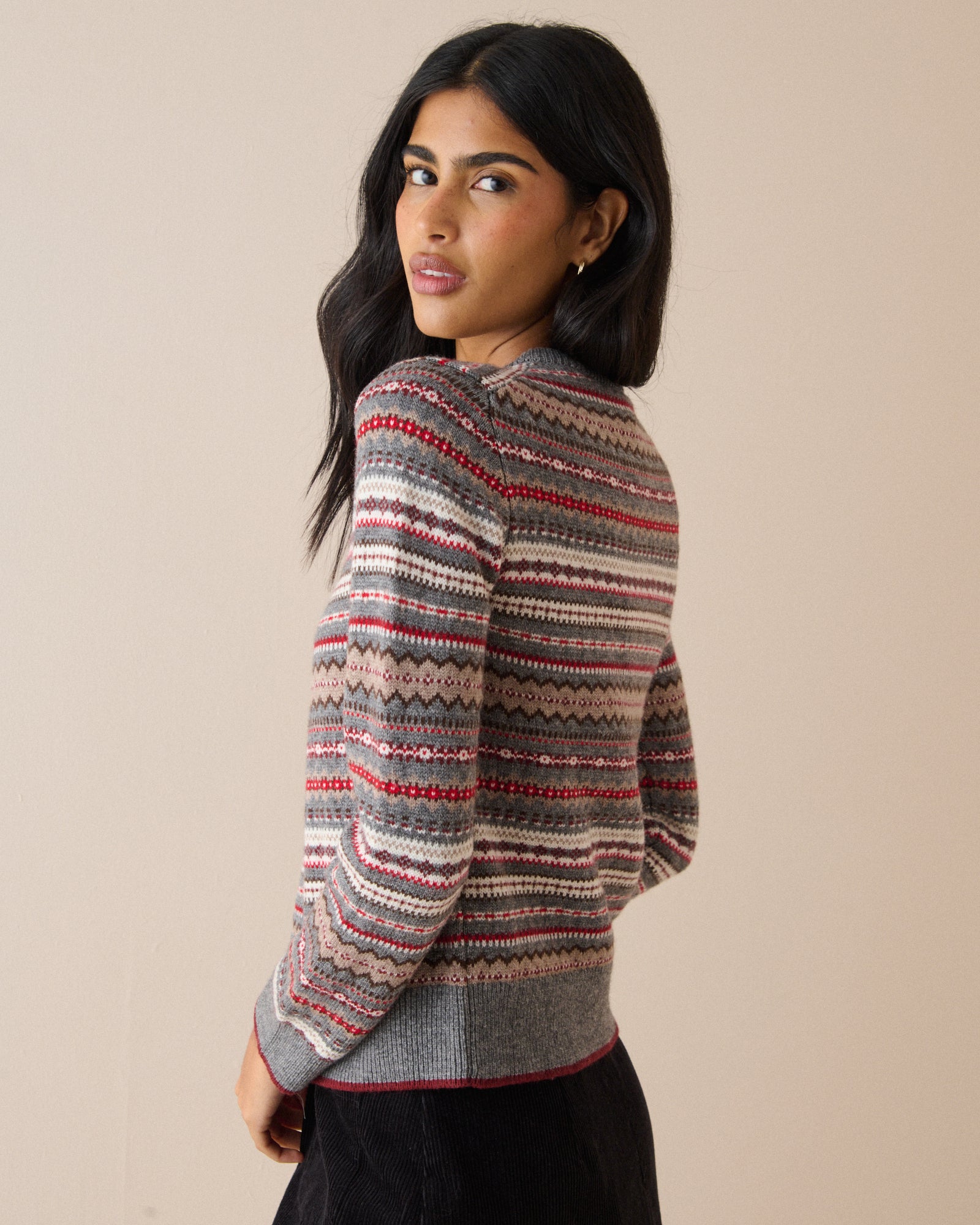 Grey Ditsy Fair Isle Wool-Blend Cardigan