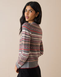 Grey Ditsy Fair Isle Wool-Blend Cardigan