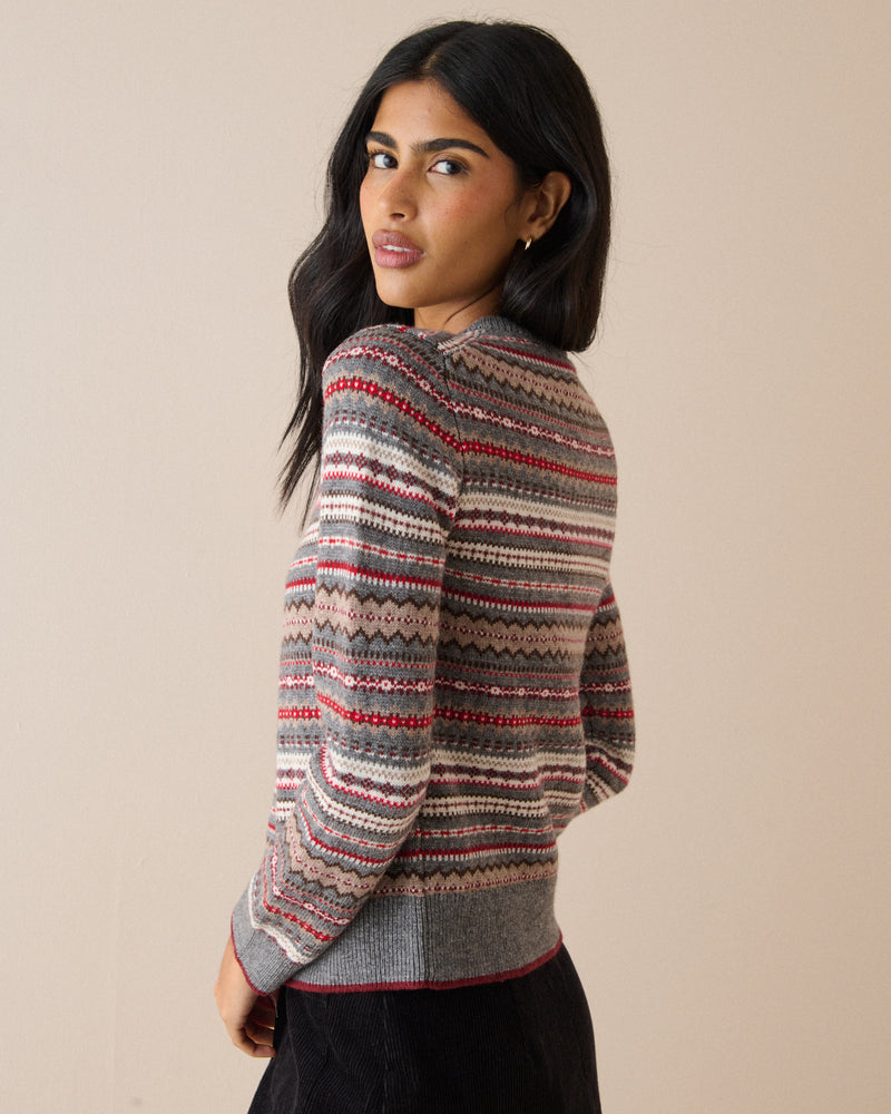 Grey Ditsy Fair Isle Wool-Blend Cardigan