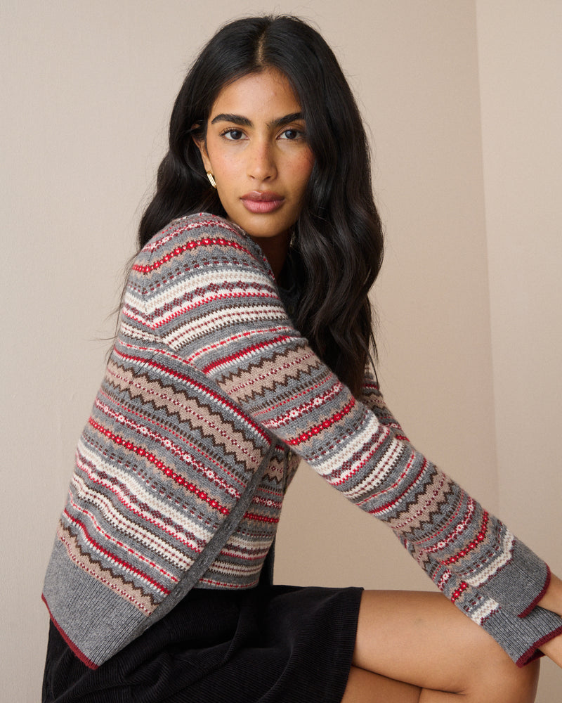 Grey Ditsy Fair Isle Wool-Blend Cardigan