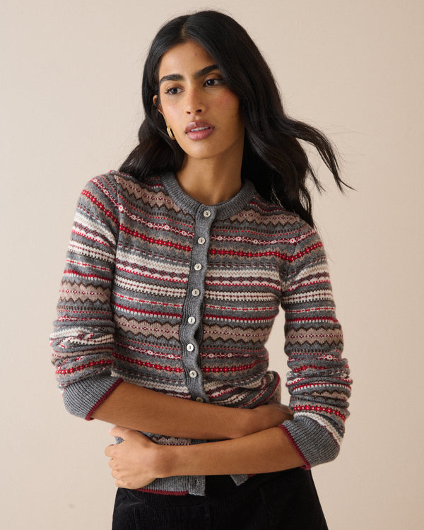 Grey Ditsy Fair Isle Wool-Blend Cardigan