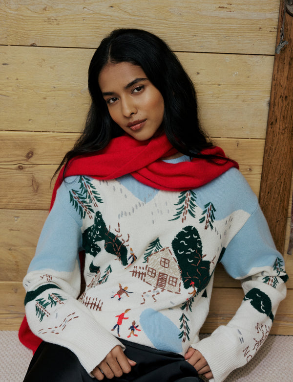 Blue and White Festive Wool-Blend Jumper