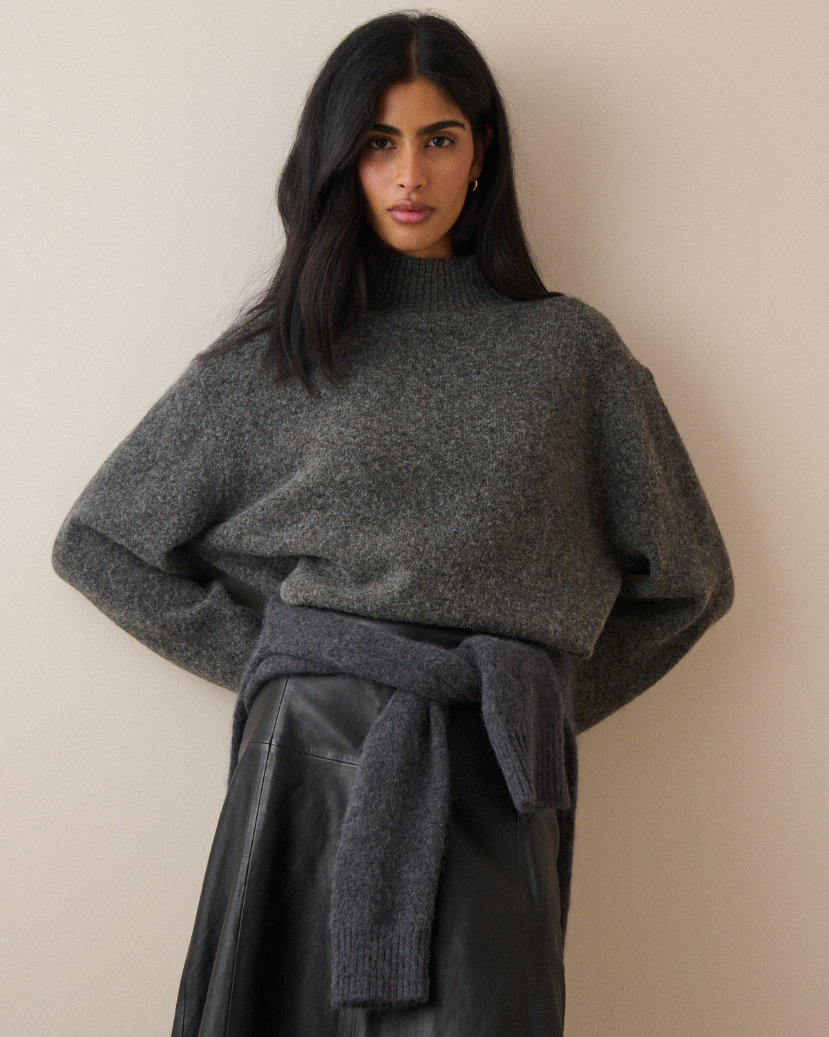 Charcoal Grey Funnel Neck Jumper