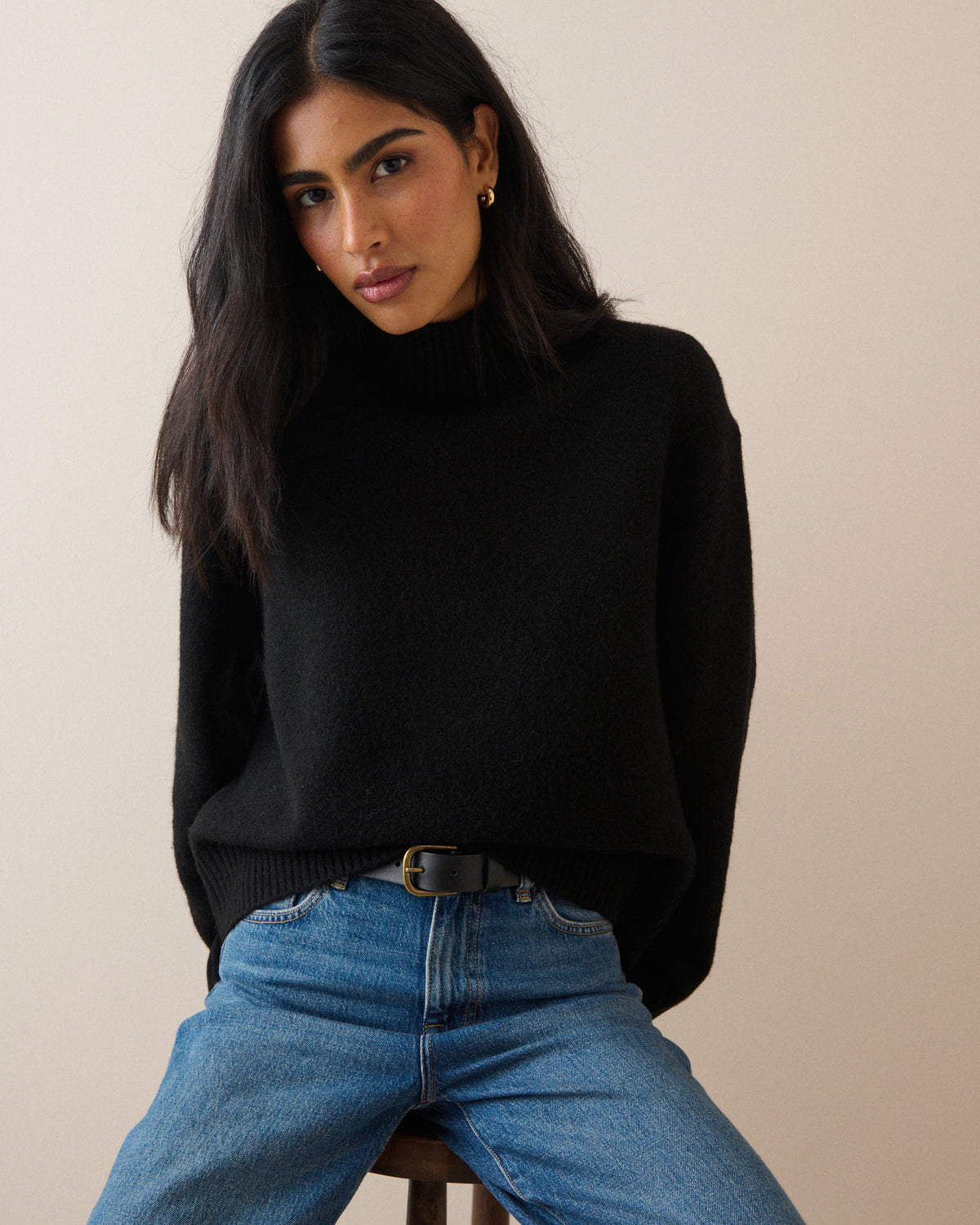 Black Funnel Neck Jumper