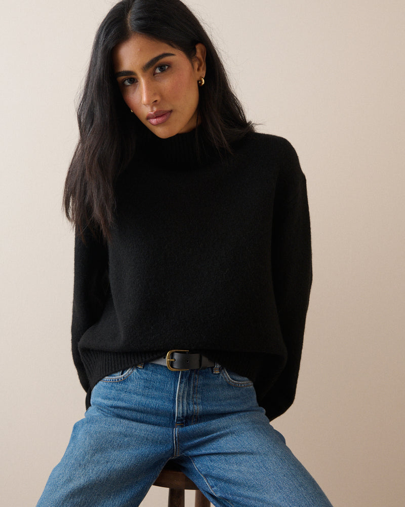 Black Funnel Neck Jumper