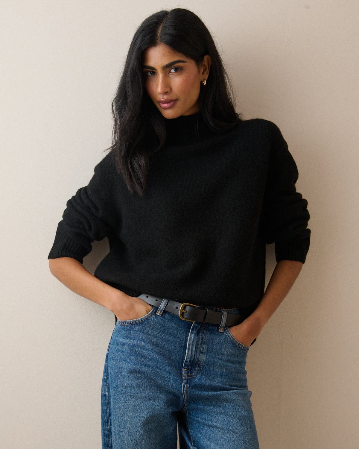 Black Funnel Neck Jumper