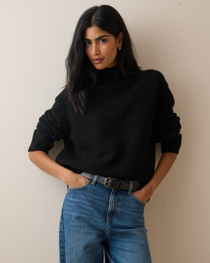 Black Funnel Neck Jumper