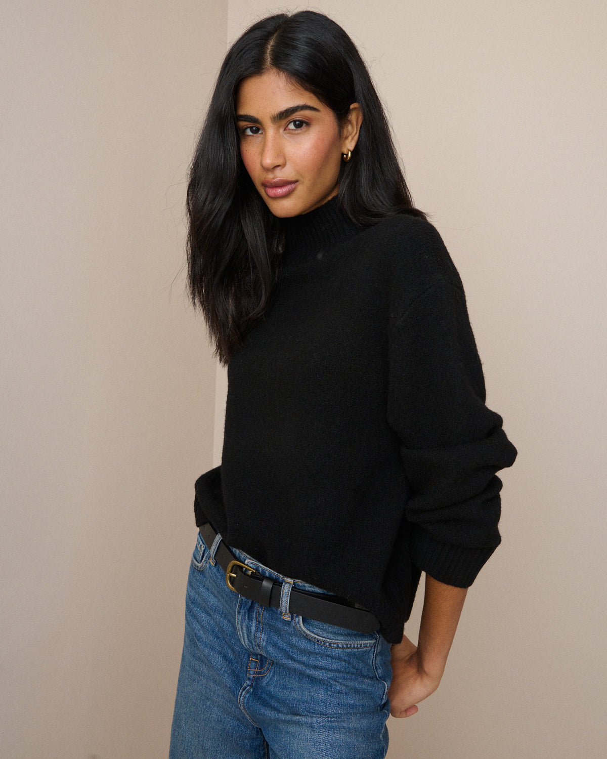 Black Funnel Neck Jumper
