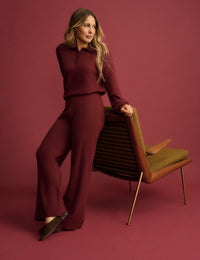 Red Knitted Straight Leg Trousers