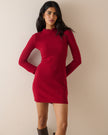 Red Crochet Trim Knitted Mini Dress