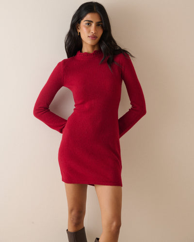 Red Crochet Trim Knitted Mini Dress