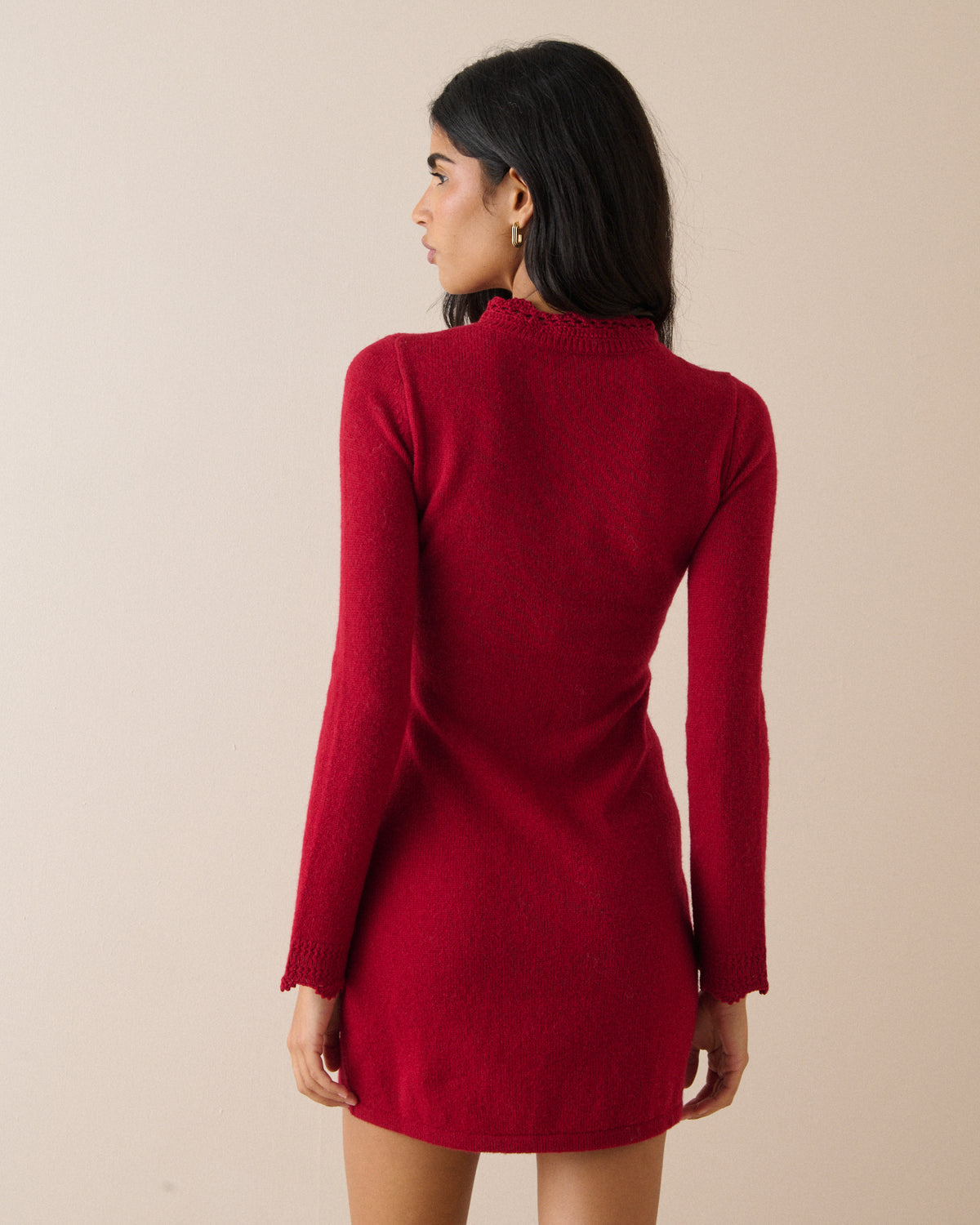 Red Crochet Trim Knitted Mini Dress
