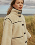 Cream Funnel Neck Shearling Fur Coat
