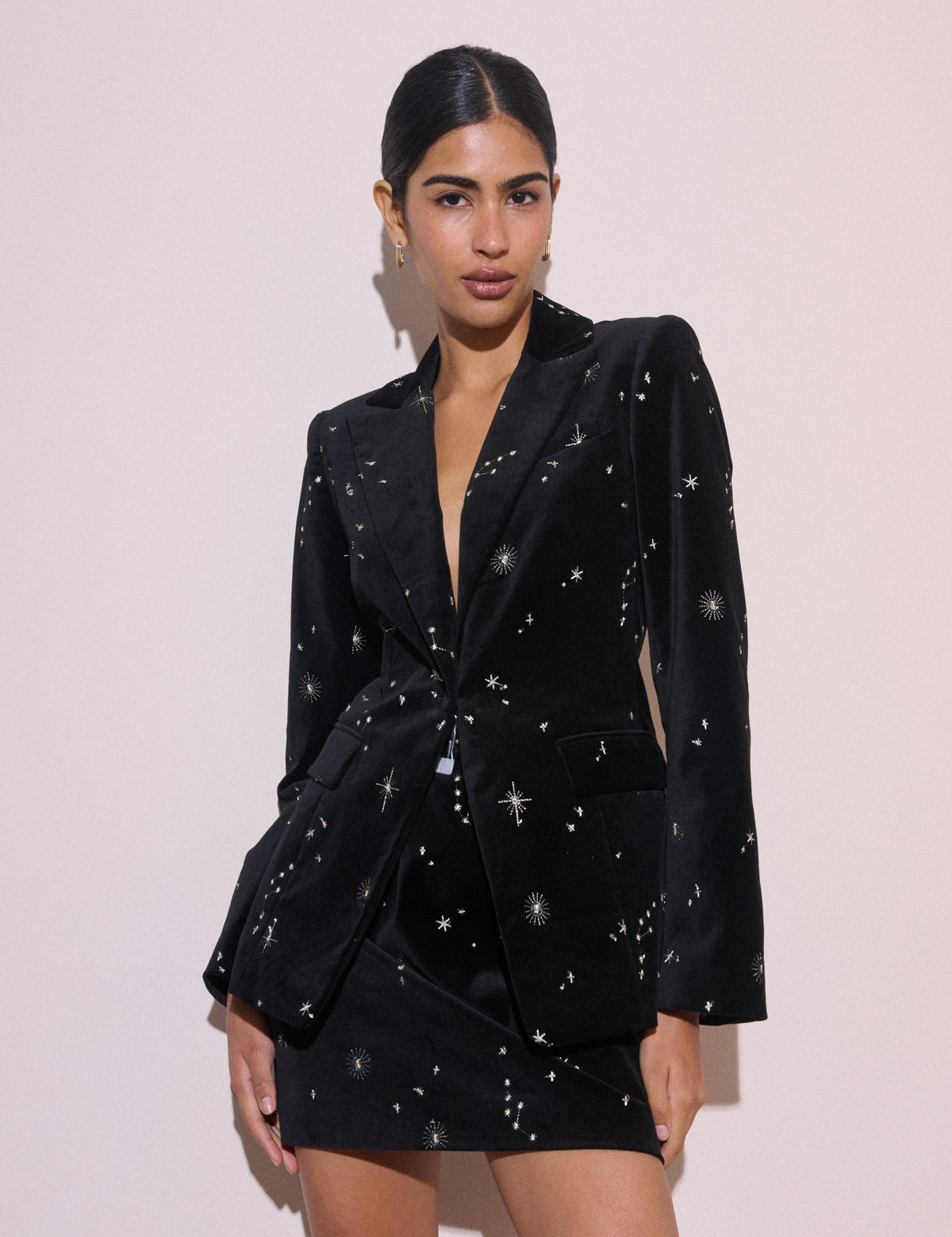 Black Celestial Embroidered Velvet Blazer