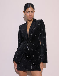 Black Celestial Embroidered Velvet Blazer