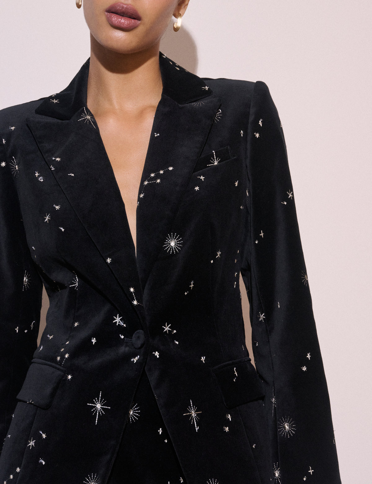 Black Celestial Embroidered Velvet Blazer