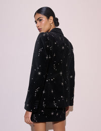 Black Celestial Embroidered Velvet Blazer