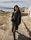 Dark Brown Croc-Embossed Leather Coat