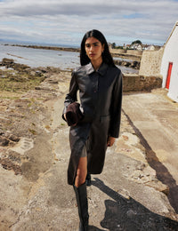 Dark Brown Croc-Embossed Leather Coat