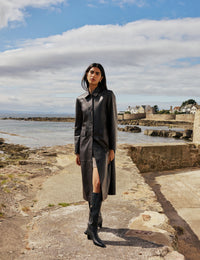 Dark Brown Croc-Embossed Leather Coat