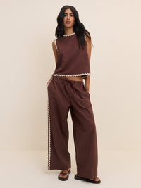 Chocolate Brown Ric Rac Relaxed Leg Trousers