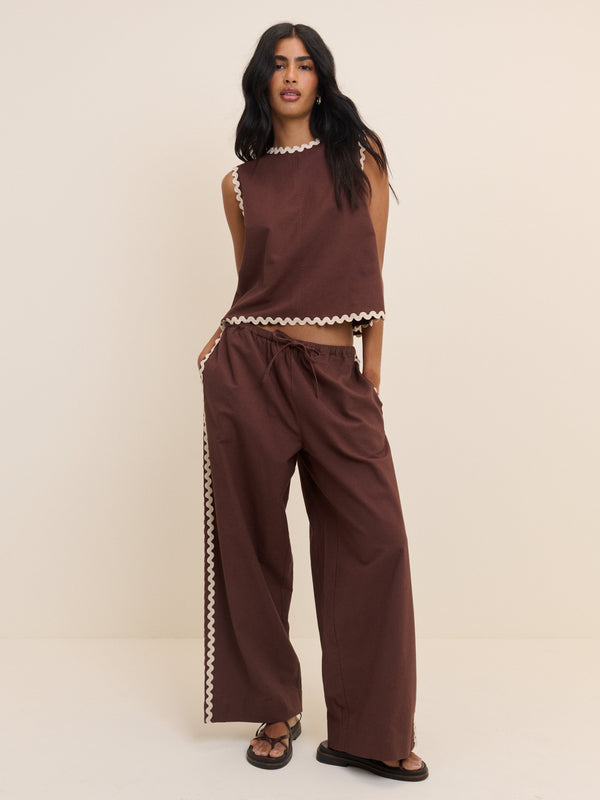 Chocolate Brown Ric Rac Relaxed Leg Trousers