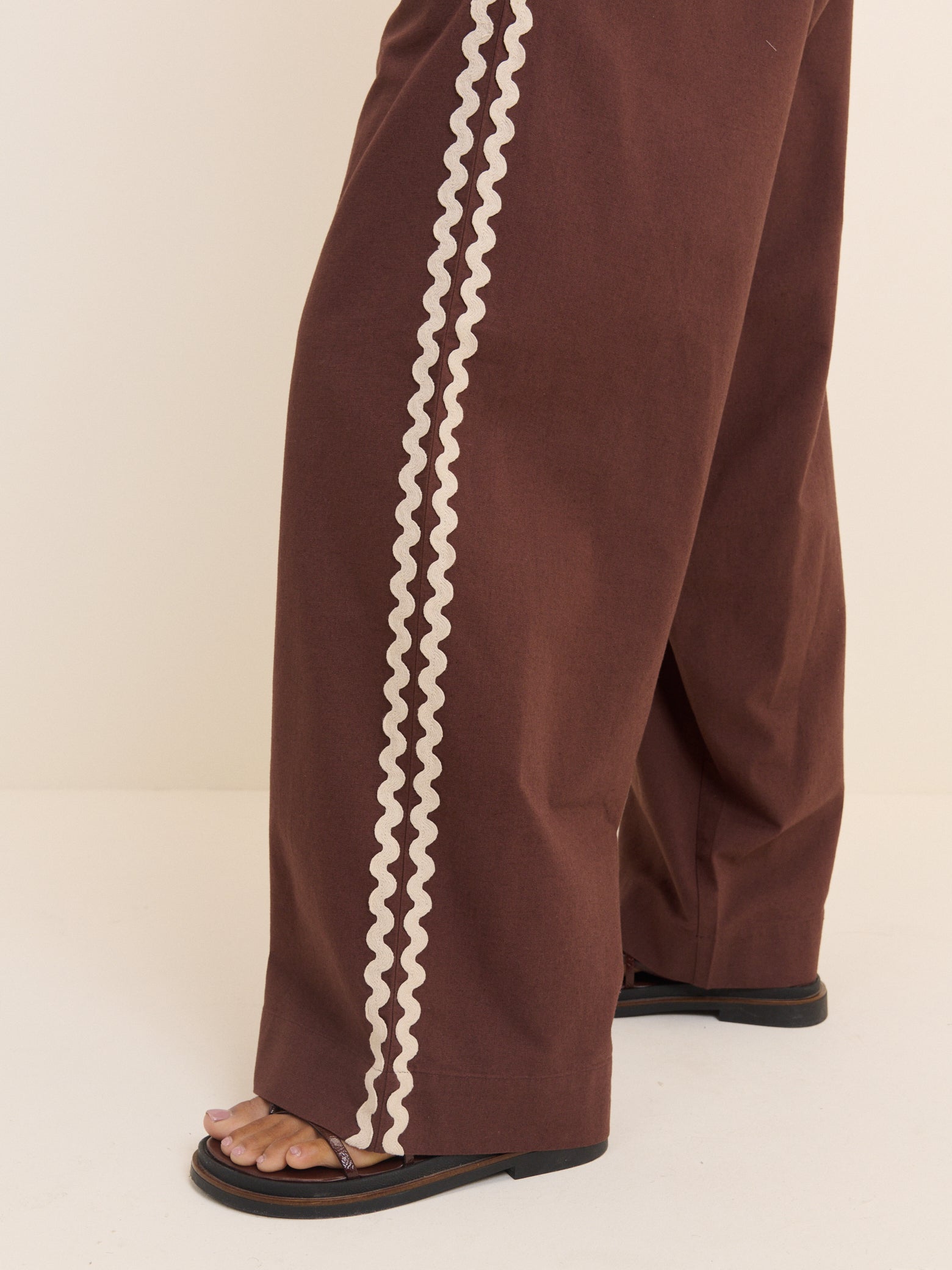 Chocolate Brown Ric Rac Relaxed Leg Trousers