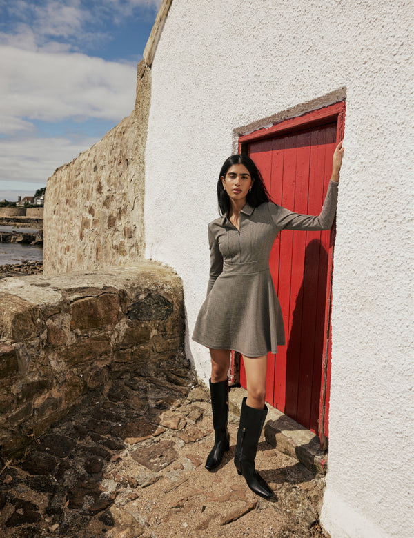 Grey Houndstooth Jersey Corey Mini Dress
