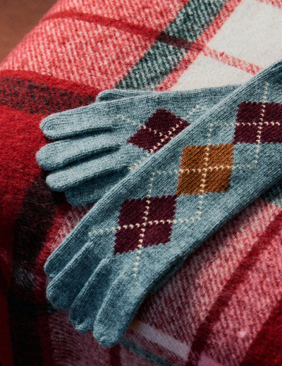 Grey Argyle Wool-Blend Longline Glove