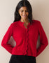Red Wool-Blend Crochet Trim Crew Neck Cardigan