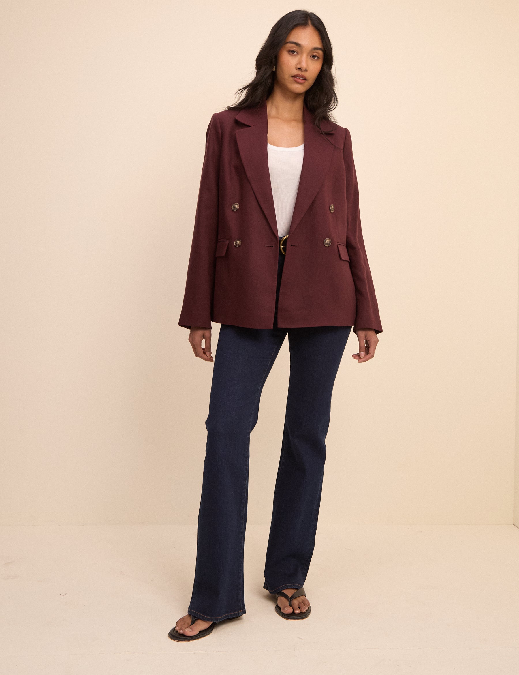 Burgundy Double Breasted Linen-Blend Alicia Blazer