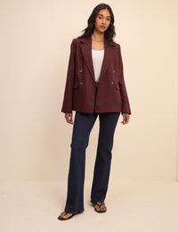 Burgundy Double Breasted Linen-Blend Alicia Blazer