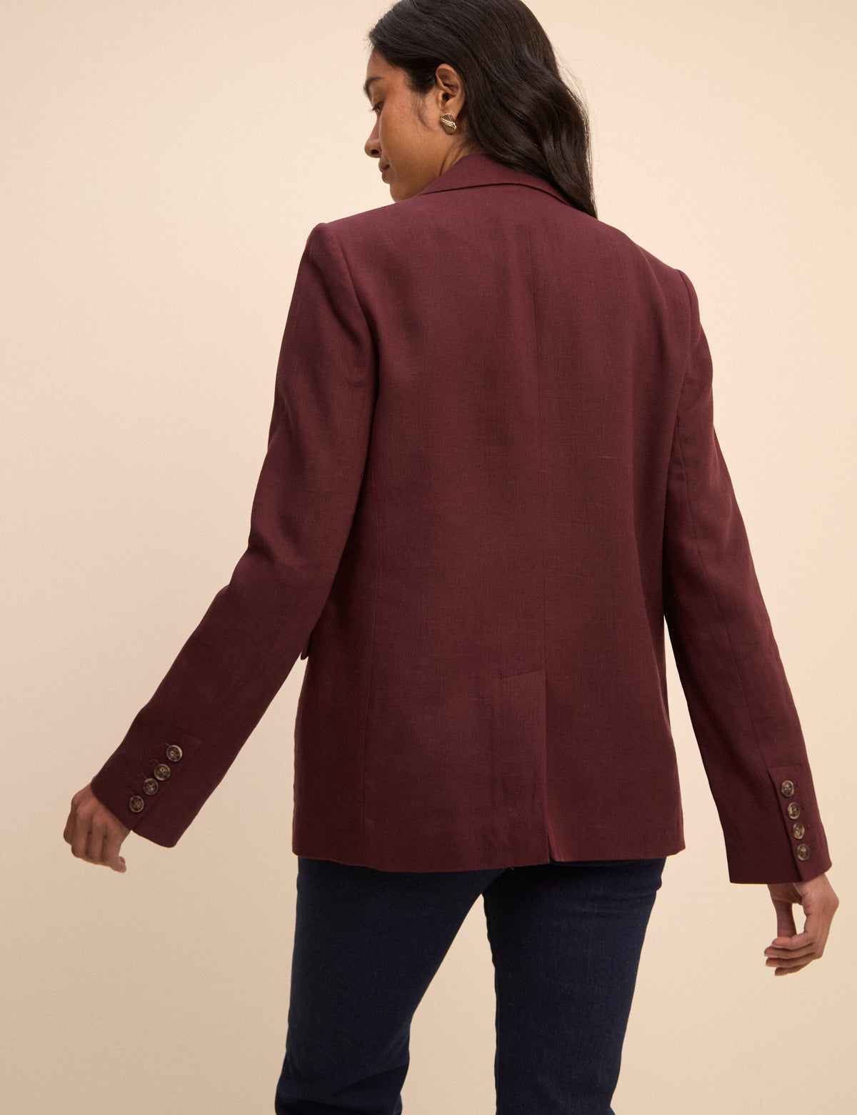 Burgundy Double Breasted Linen-Blend Alicia Blazer