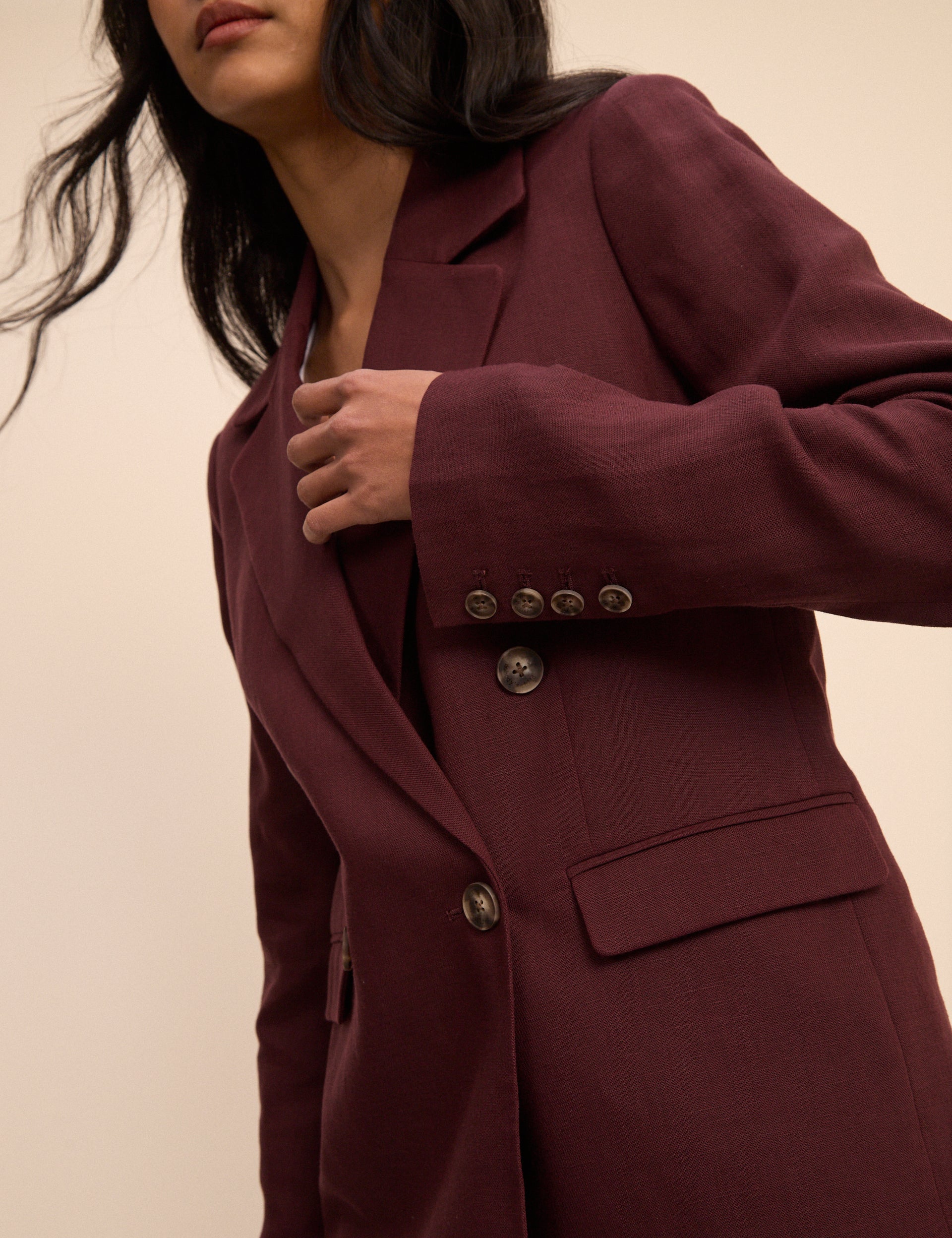 Burgundy Double Breasted Linen-Blend Alicia Blazer