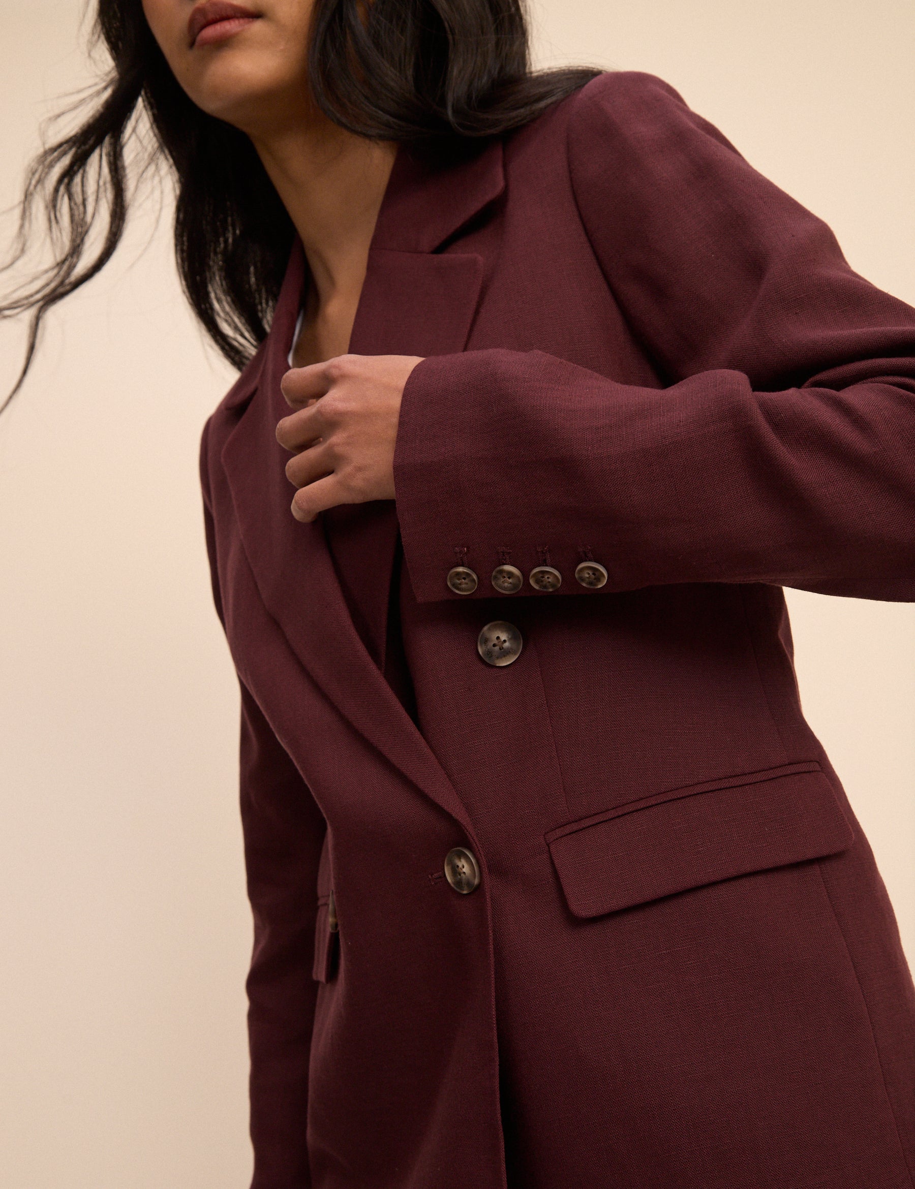 Burgundy Double Breasted Linen-Blend Alicia Blazer