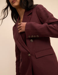 Burgundy Double Breasted Linen-Blend Alicia Blazer