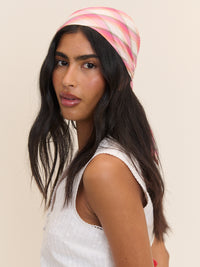 Pink and White Check Print Square Scarf