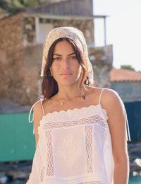 Yellow Ditsy Floral Lace Trim Triangle Scarf