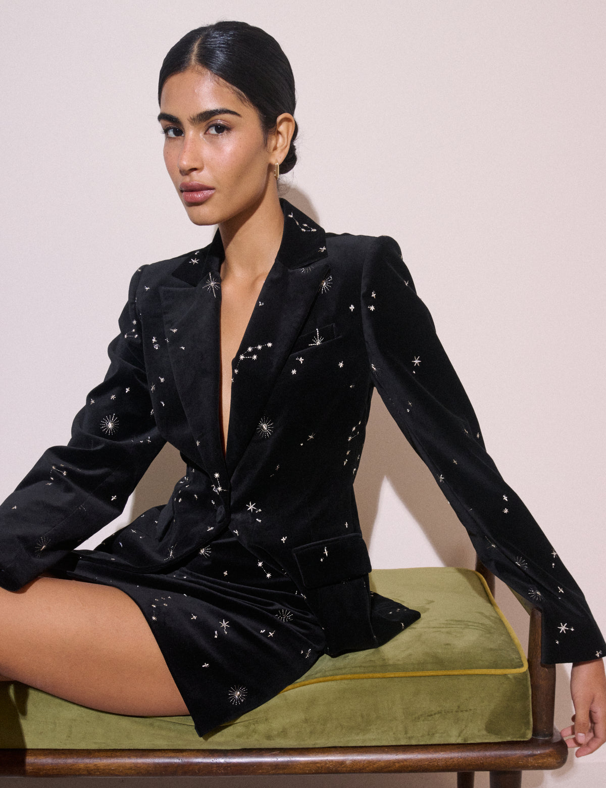 Black Celestial Embroidered Velvet Mini Skirt