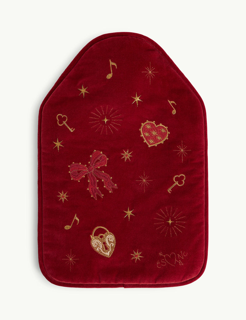Red Celestial Embroidered Hot Water Bottle