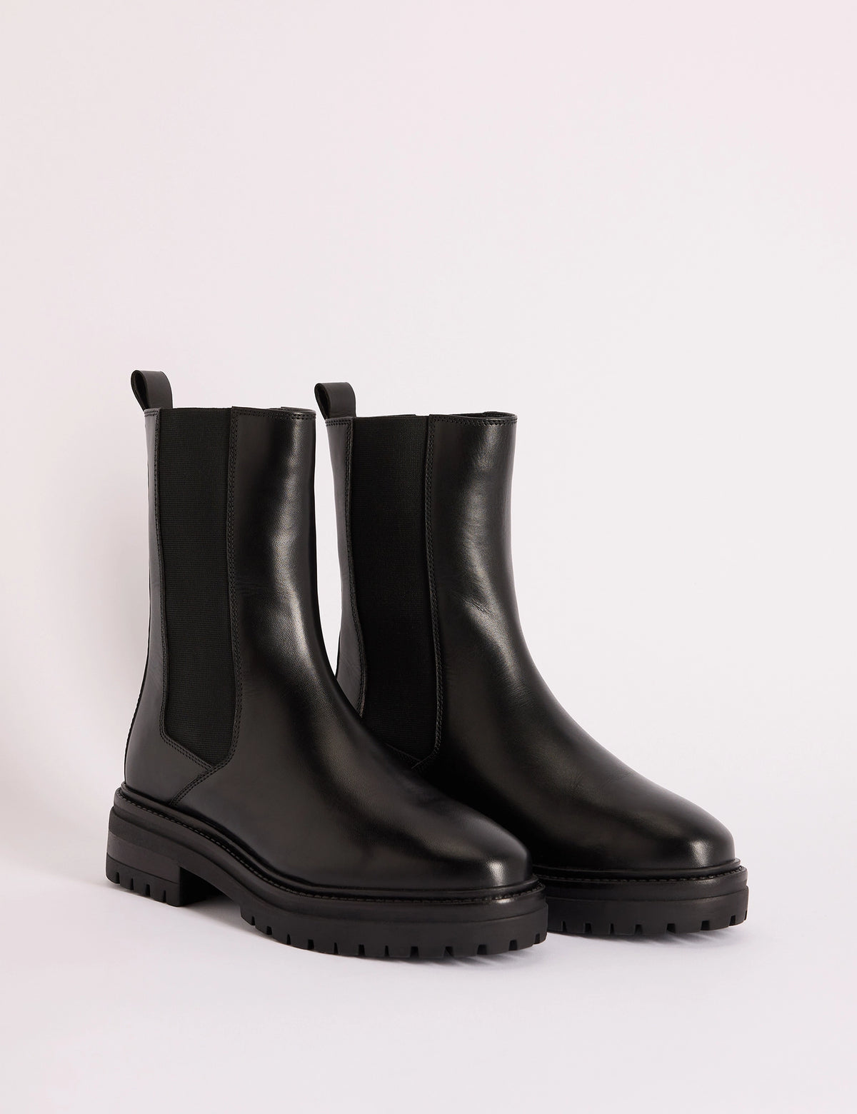Black leather Chelsea boots with chunky sole
